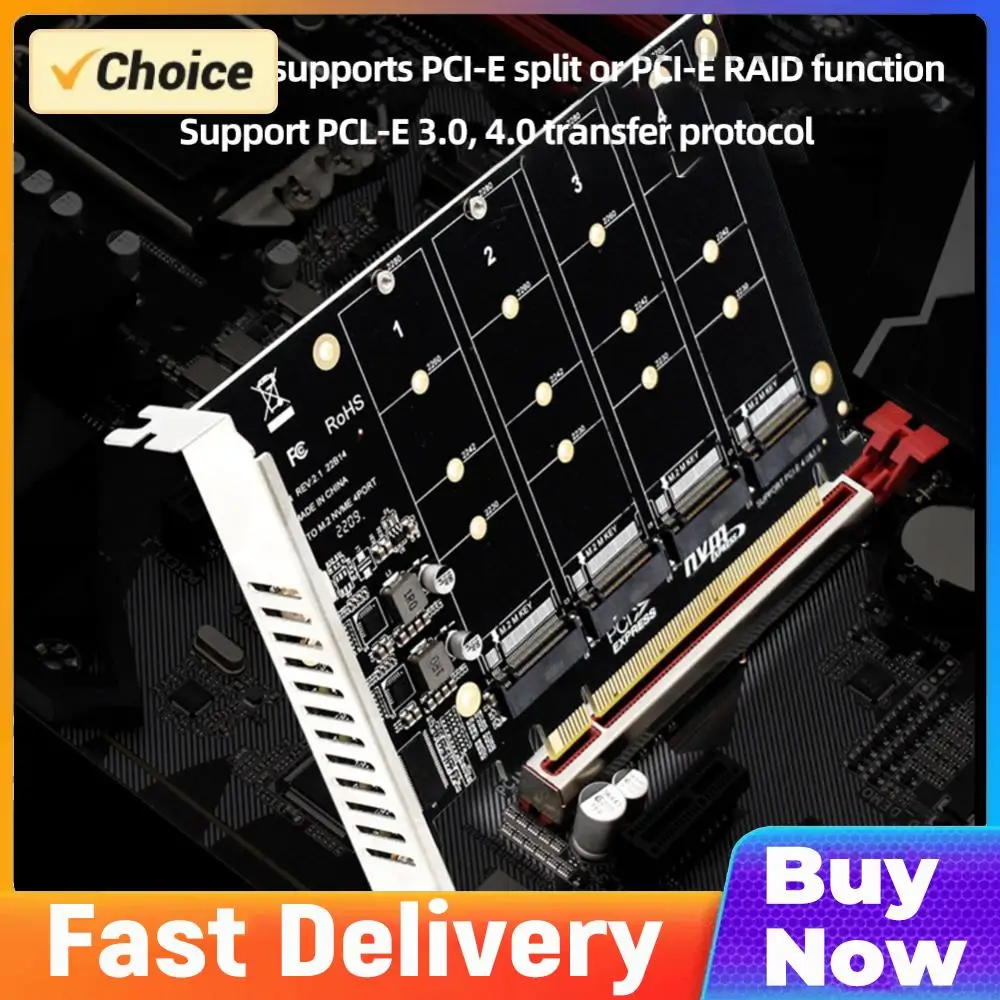 4 Port M.2 NVME SSD To PCIE X16 Reader Expansion Card Support 2230/2242/2260/2280 Support M.2 PCI-E SSD/M.2 Device NVME Protocol