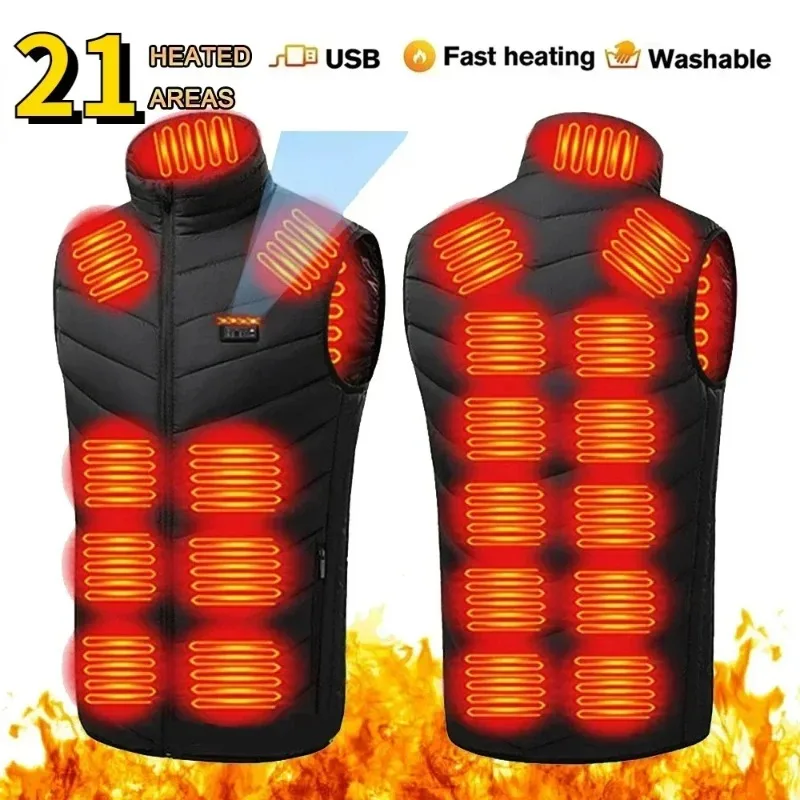 

21 Zone Heating Vest Mens USB Infrared Thermal Jacket Smart Heated Clothes 2025 New Winter Cold-proof Thick Sleeveless Coat