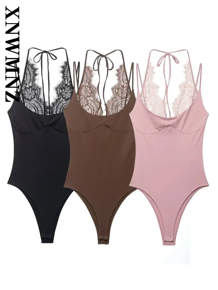 

XNWMNZ 2026 Новинка лета: Женский модный кружевной топ без рукавов с вырезами, сексуальный клубный топ-халтер в богемном стиле, тонкий, облегающий, для весны