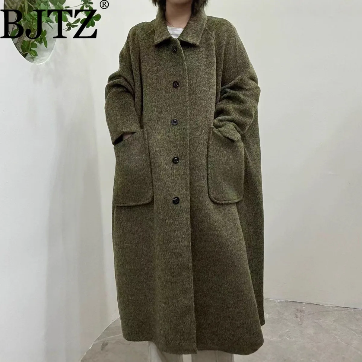 

BJTZ Oversize Loose Single Breasted Lapel Woolen Long Jacket For Woman 2025 Autumn Winter New Trend Double Sided Wool Coat