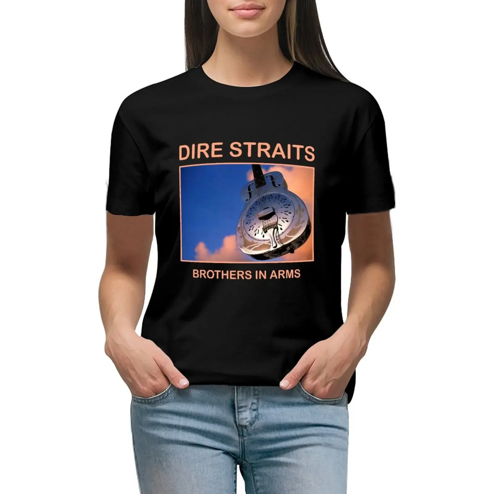 Dire Straits Brothers In Arms Guitar. T-Shirt customizeds summer top sublime heavyweights Women's cotton t-shirt