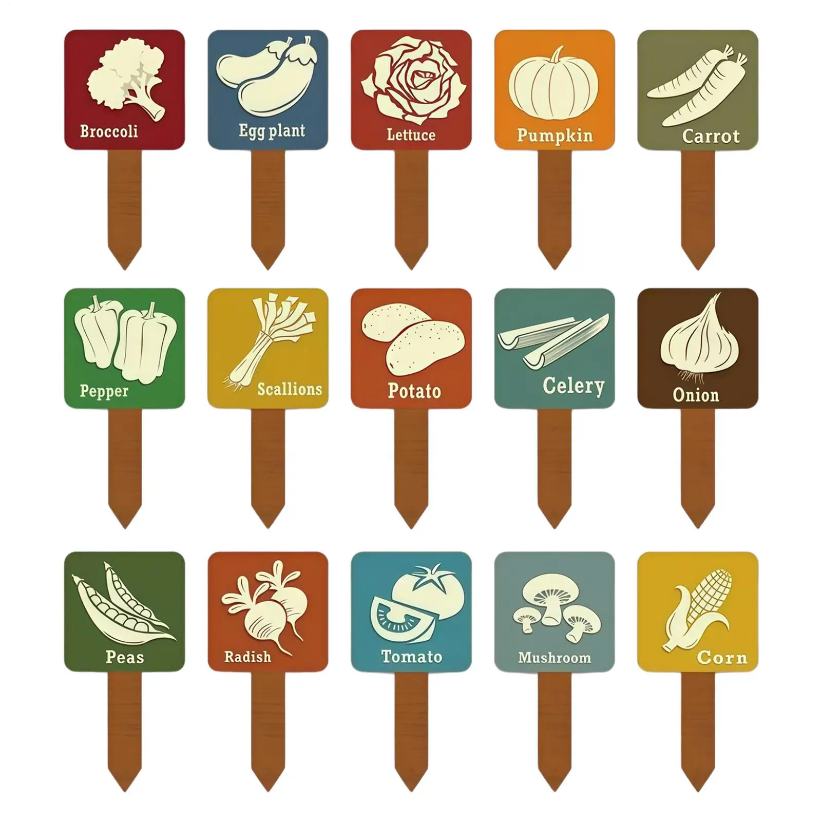 15 Pieces T-shape Signs Tags Markers Wooden Plant Label Stakes Vegetable Plant Labels With Printed Patterns For Fruit Flower