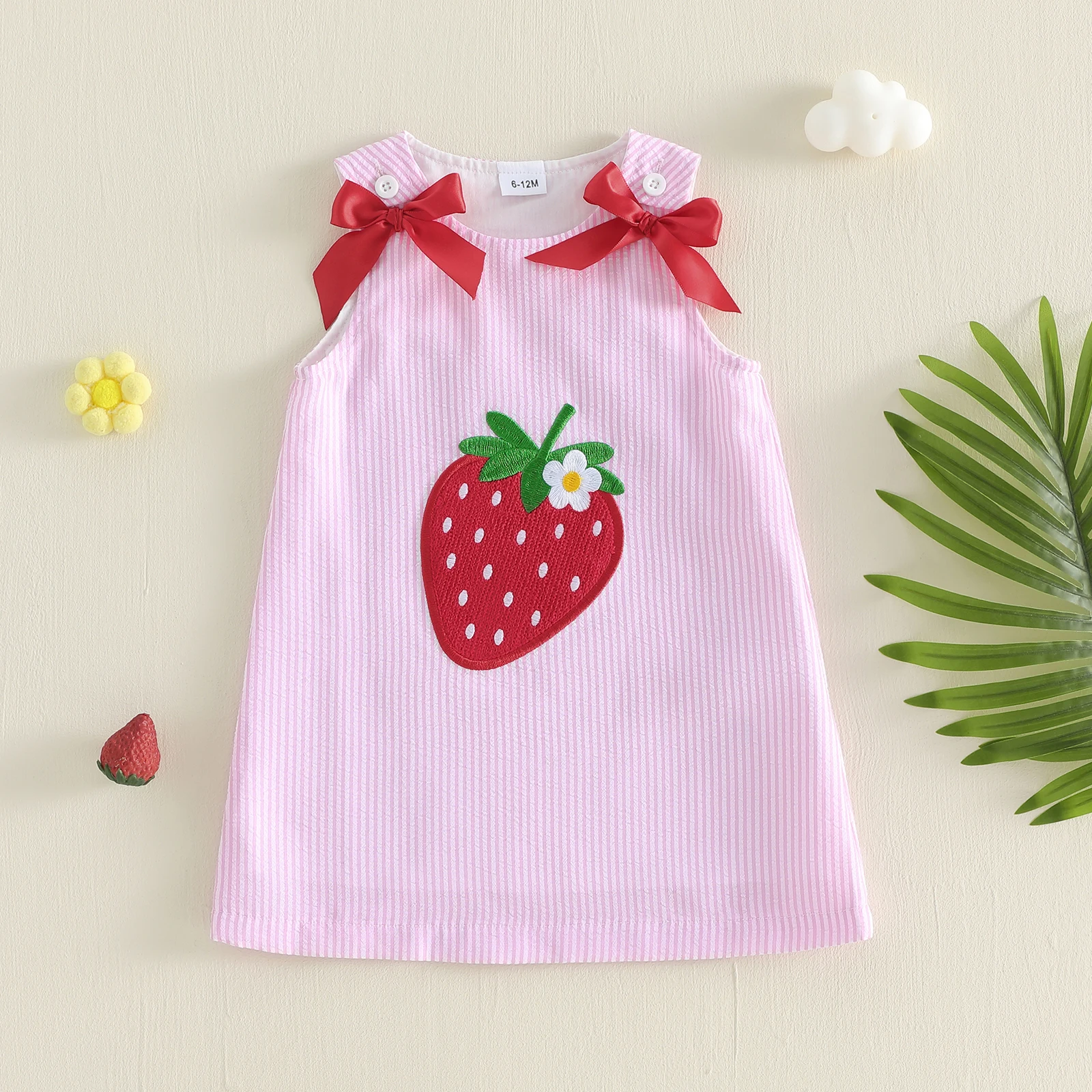0-4Y Toddler Girls Summer Sweet Dress Fashion Strawberry Embroidery Sleeveless Round Neck Dresses Sundress