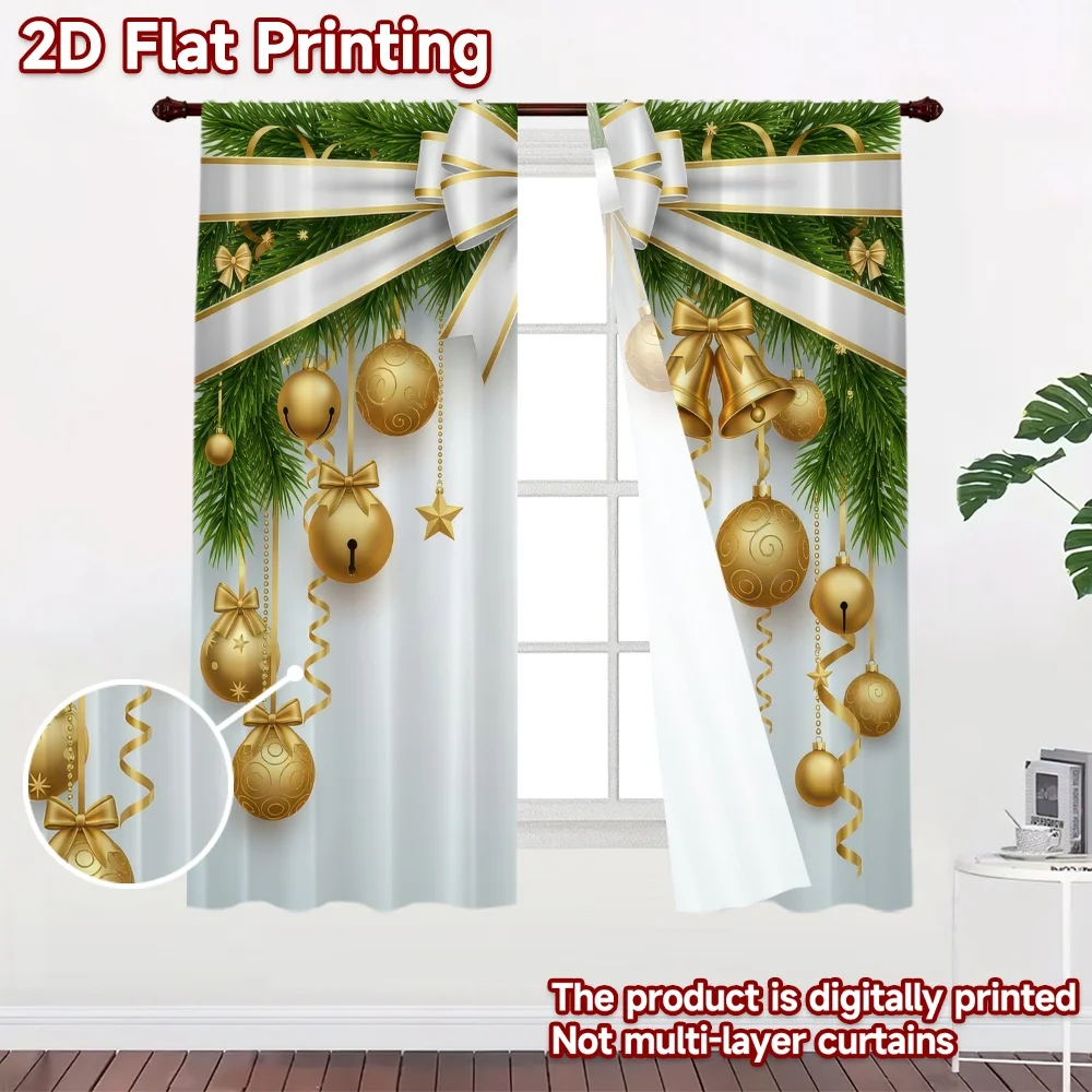 2D flat 2pcs Curtain French Romantic Style Christmas Gold Ornaments Garland Digitally printed polyester, colorfast Birthday