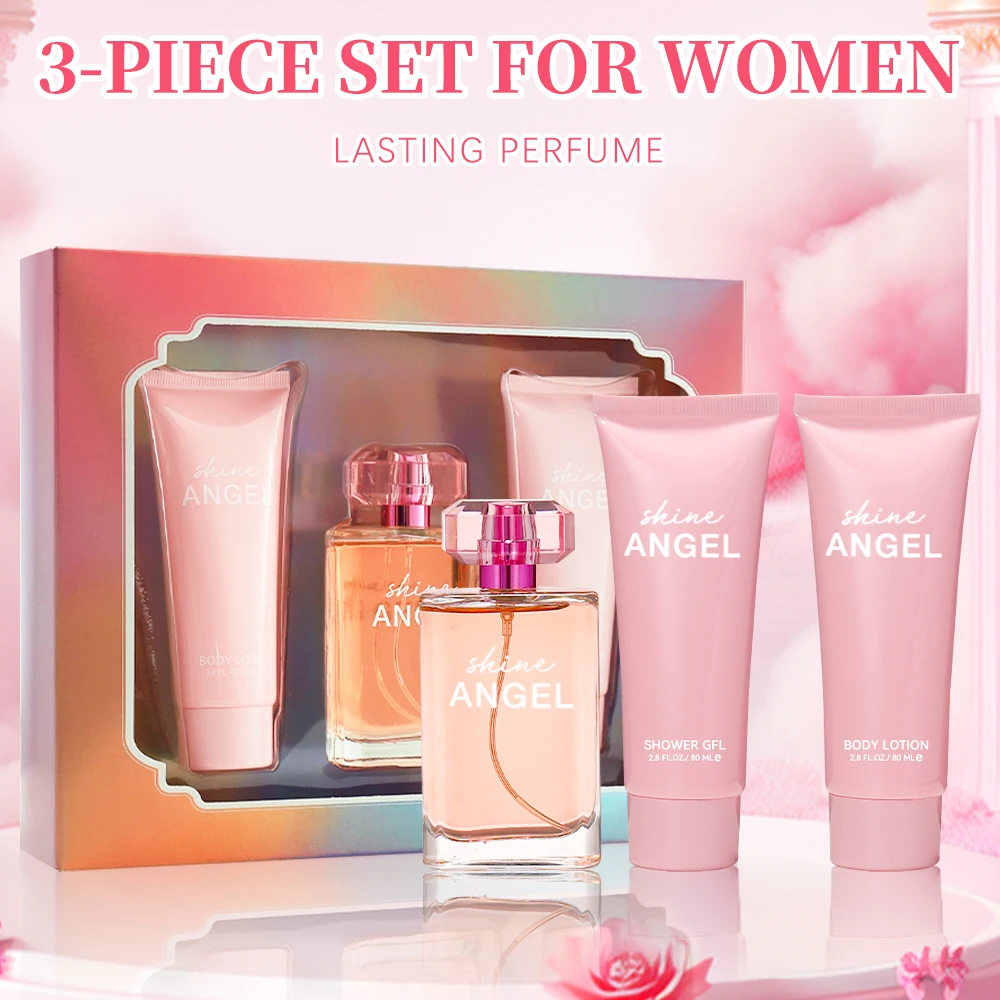 Set de regalo de baño y cuerpo para mujeres y niñas, 1.7fl.oz Eau de Parfum Spray 2.8fl.oz Gel de ducha 2.8fl.oz loción corporal fragancia para mujeres