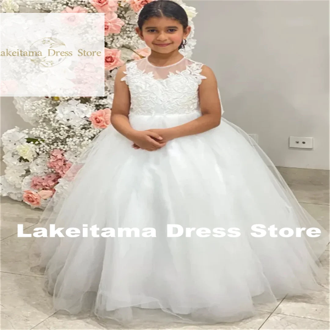 Customization Tulle Lace Printing Flower Girl Dress Princess Ball First Communion Dresses Kids Surprise Birthday Present