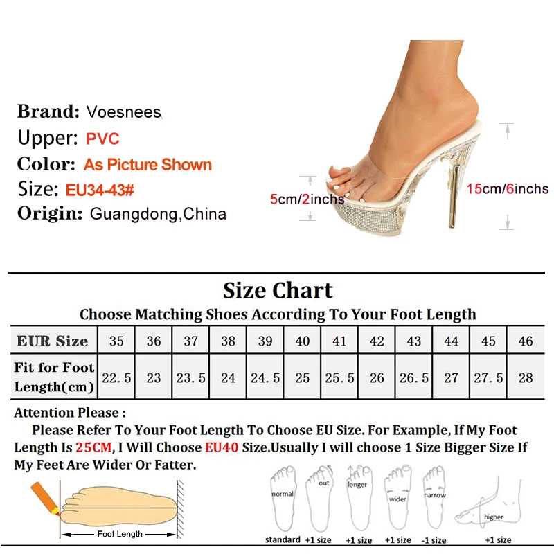 15CM Super High Heel Slippers Transparent PVC Nightclub Sandals Lady Rhinestone Thick Bottom High Heels Summer Women Shoes Mules