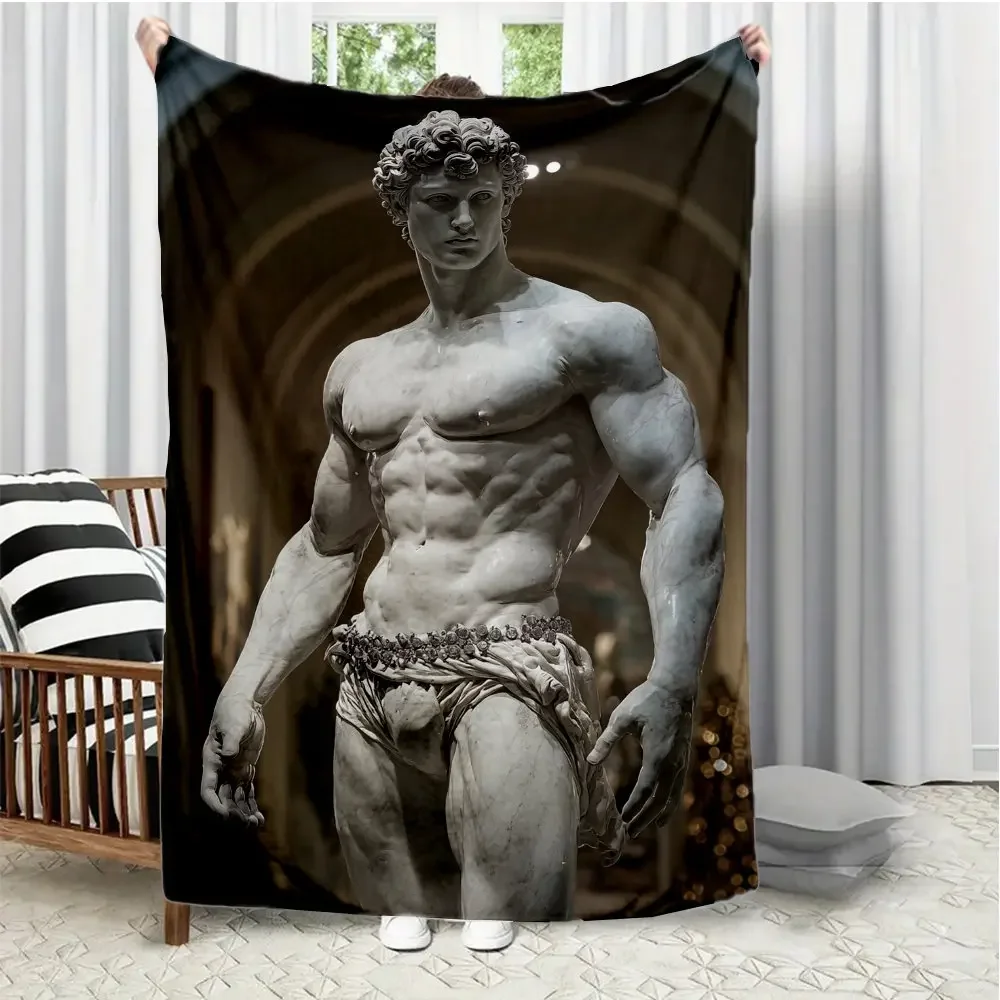 European Fitness Male Sculpture Flannel printed blanket suitable for all seasons suitable for living room office sofa and travel