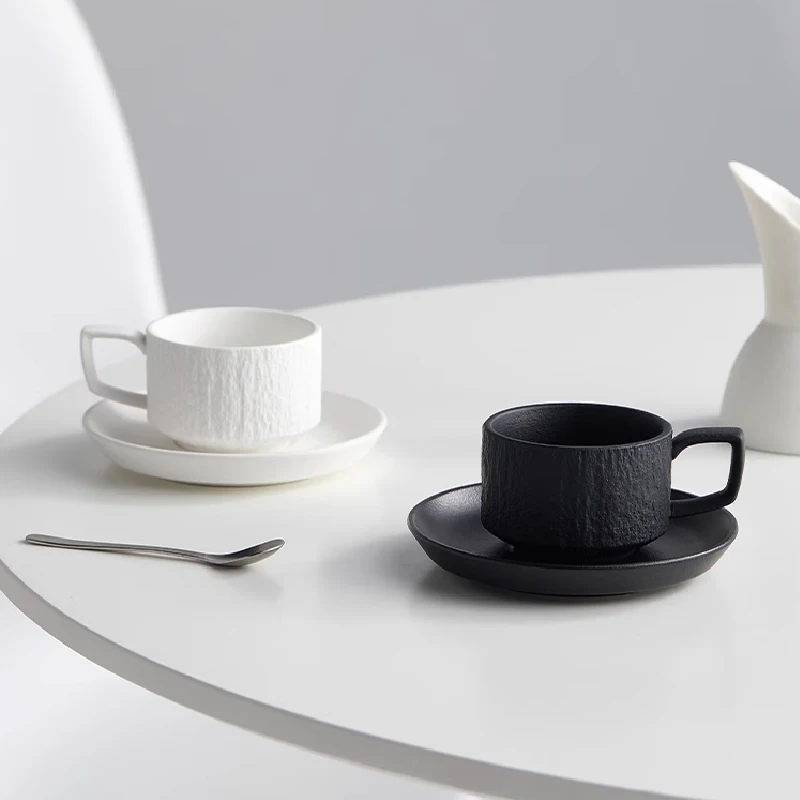 175ml Stone Grain Ceramic Coffee Mug Espresso Coffee Cup Breakfast Milk Mug Exquisite Ceramic Mug and Saucer Kitchen Utensils