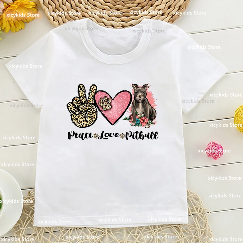 T-Shirt For Girls Cartoon Dog Leopard Print Animal Print Children Tshirts Summer O-Neck Short-Sleeved Tops Cute Girl Clothes