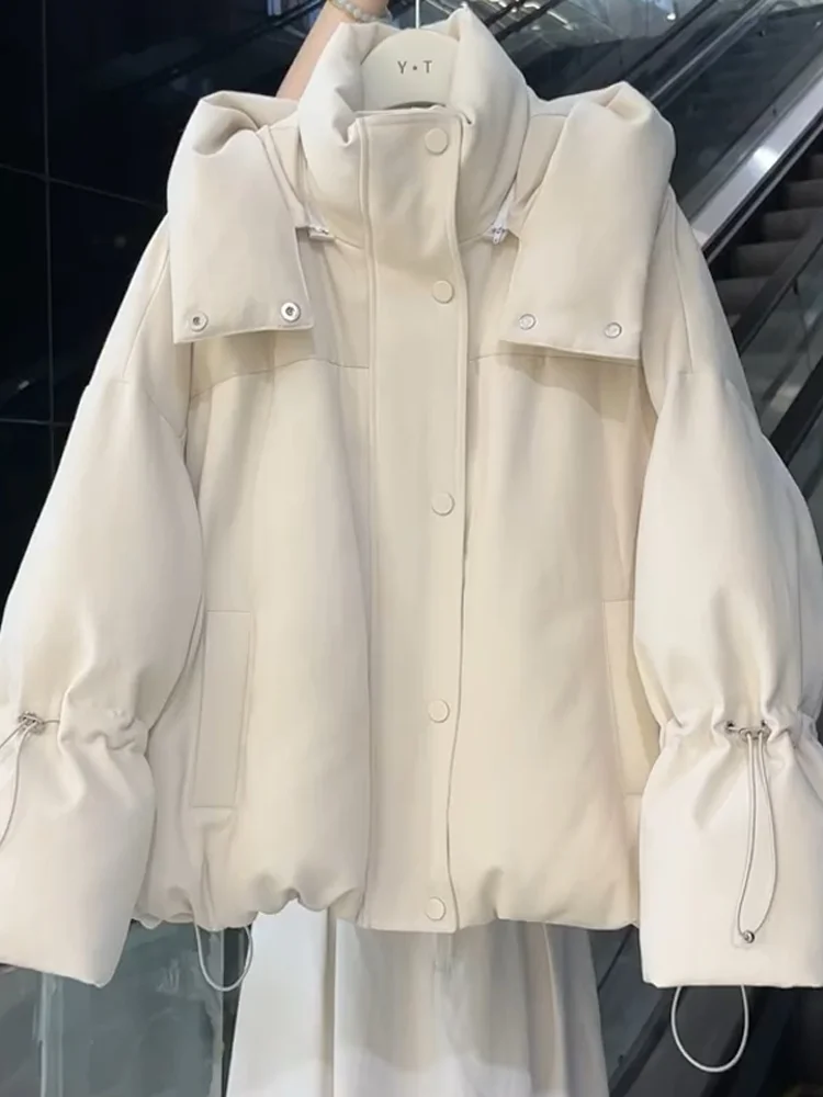 Sli White ort Casaco feminino com capuz Jaet Winter Faionable High-End Feeling Casaco Thi Outerwear Commute Sle Regular...