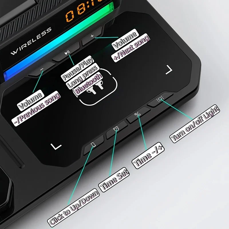 30W Digital Clock Wireless Charger RGB Light Bluetooth Speaker Fast Charging Station for Iphone Airpods Pro Apple Watch Stand