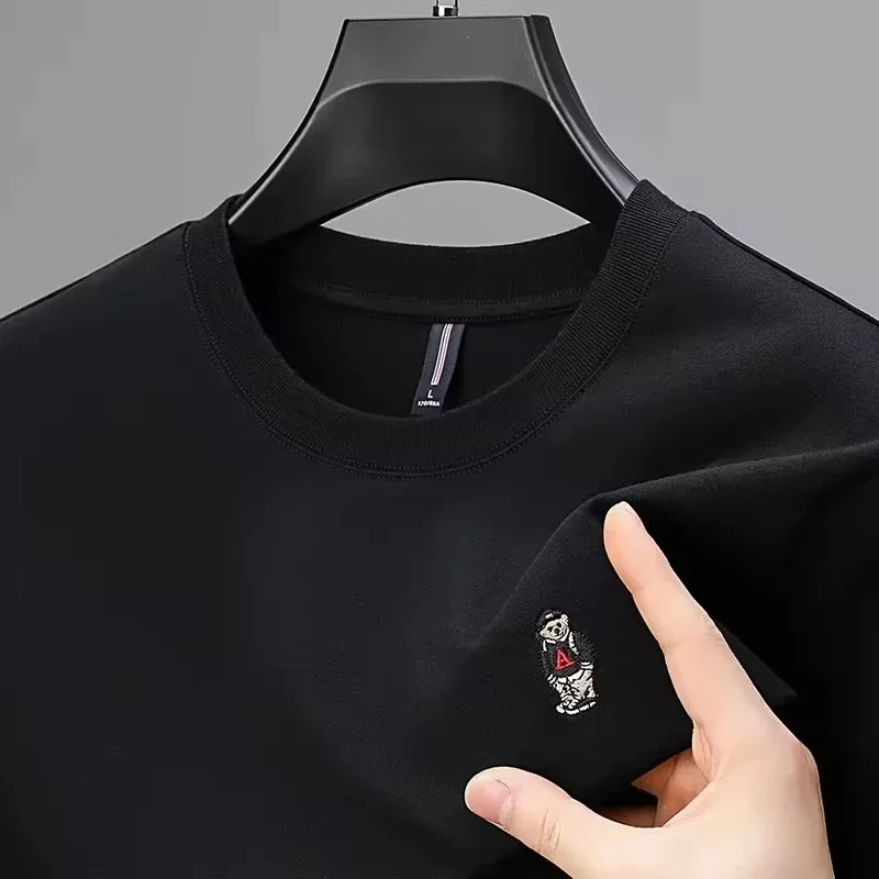 

2025 New Hot High End Cotton T-shirt Men's Brand Summer New Fashion Bear Embroid Round Neck Half Sleeved Men's Clothing Top