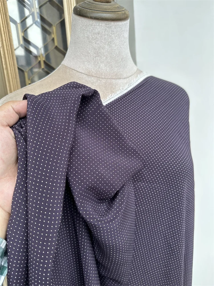 1 meter 100% Mulberry Silk 16 momme Crepe Silk Fabric Dark Purple Polka Dots Printed 140cm 55