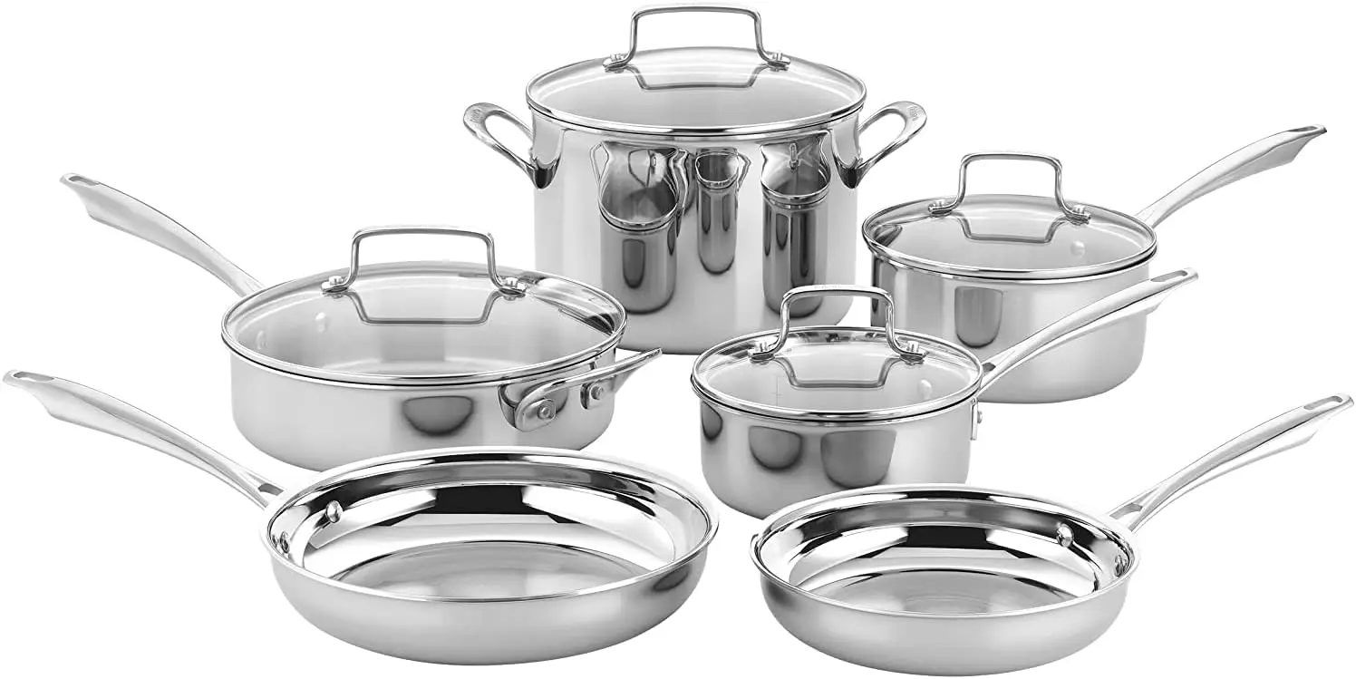 Classic Pots & Pans Set 10 Pcs Cookware Set with Saucepans Saute Pans & Skillets- Tapered Rims for Drip Free Pouring