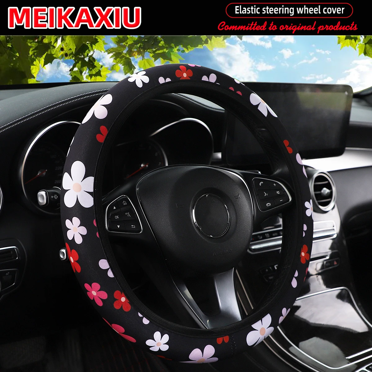 16 Stile von Kuh-Gänseblümchen-Rot-Weiß-Blumen-Panda-Tauchmaterial Elastische Lenkradbezüge ohne Innenringe – Detail 4