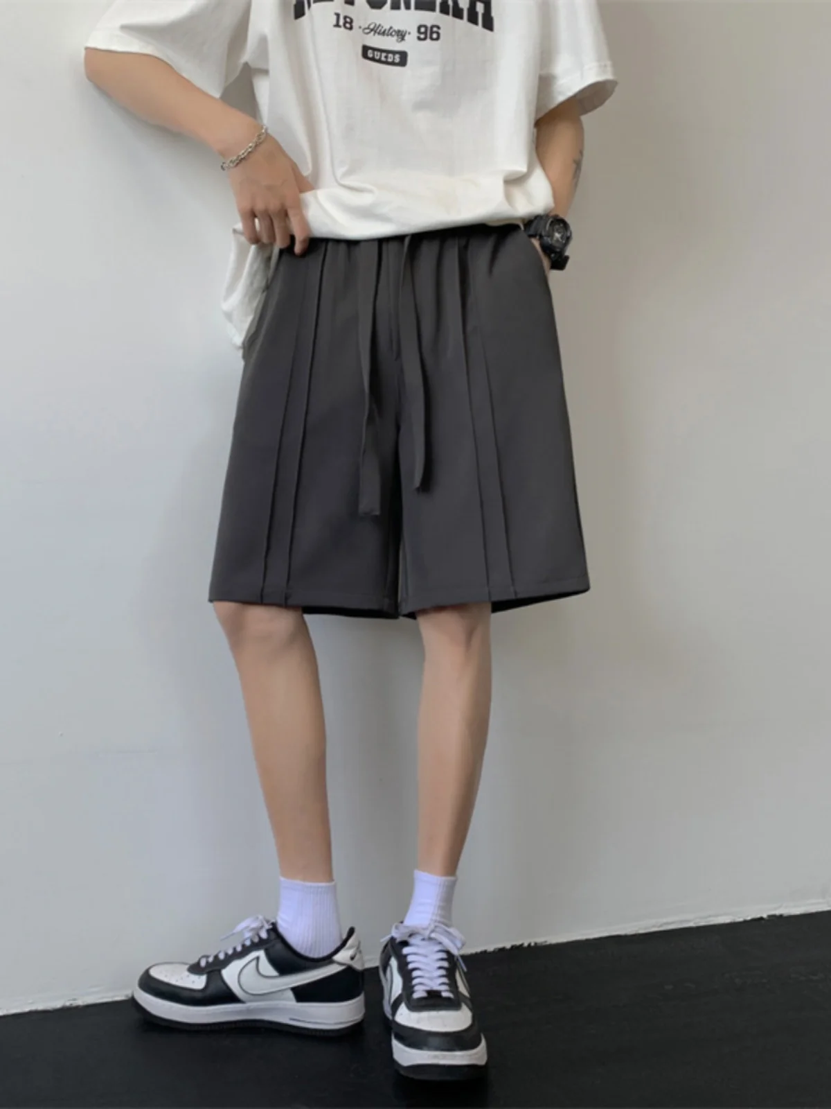 

Мужские летние тонкие быстросохнущие спортивные брюки из ледяного шелка, повседневные прямые брюки-капри для отдыха, летние брюки средней длины