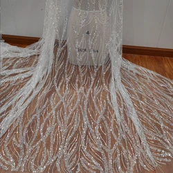 Vestido de novia con cuentas de plata para mujer, cadena de lentejuelas, vestido de malla, tela de encaje nupcial DIY, clásico