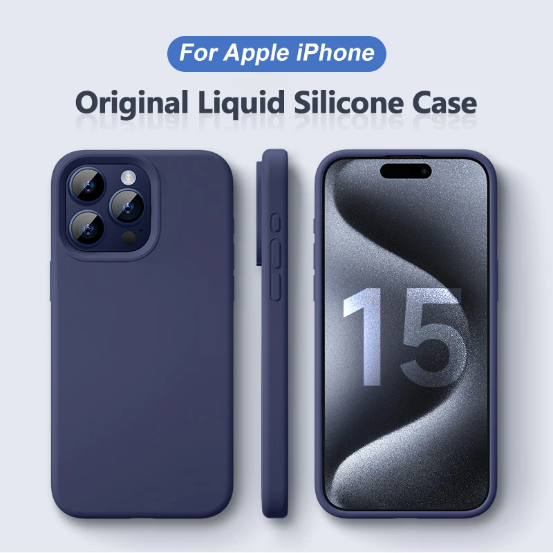 Original Liquid Silicone Case For iPhone 14 13 12 11 15 Pro Max Mini Shockproof Cover X XS XR 6 7 8 Plus Phone Cases Accessories