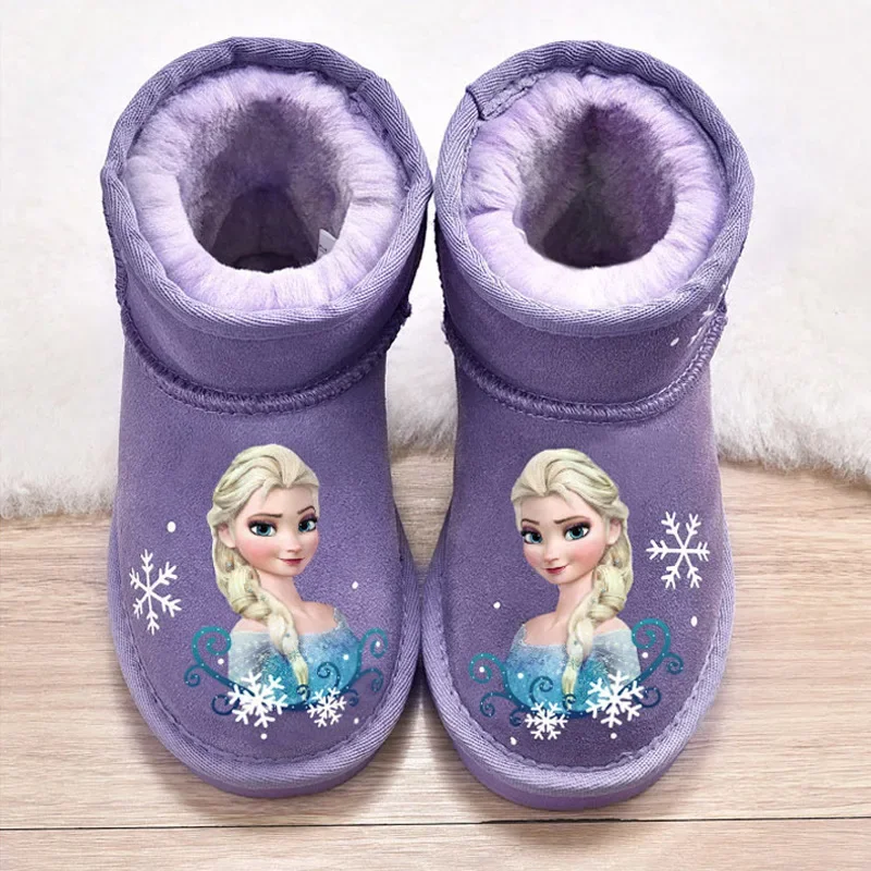 

Disney children's snow boots frozen elsa Girls winter plush warm anti-skid casual shoes Thickened baby rain boots