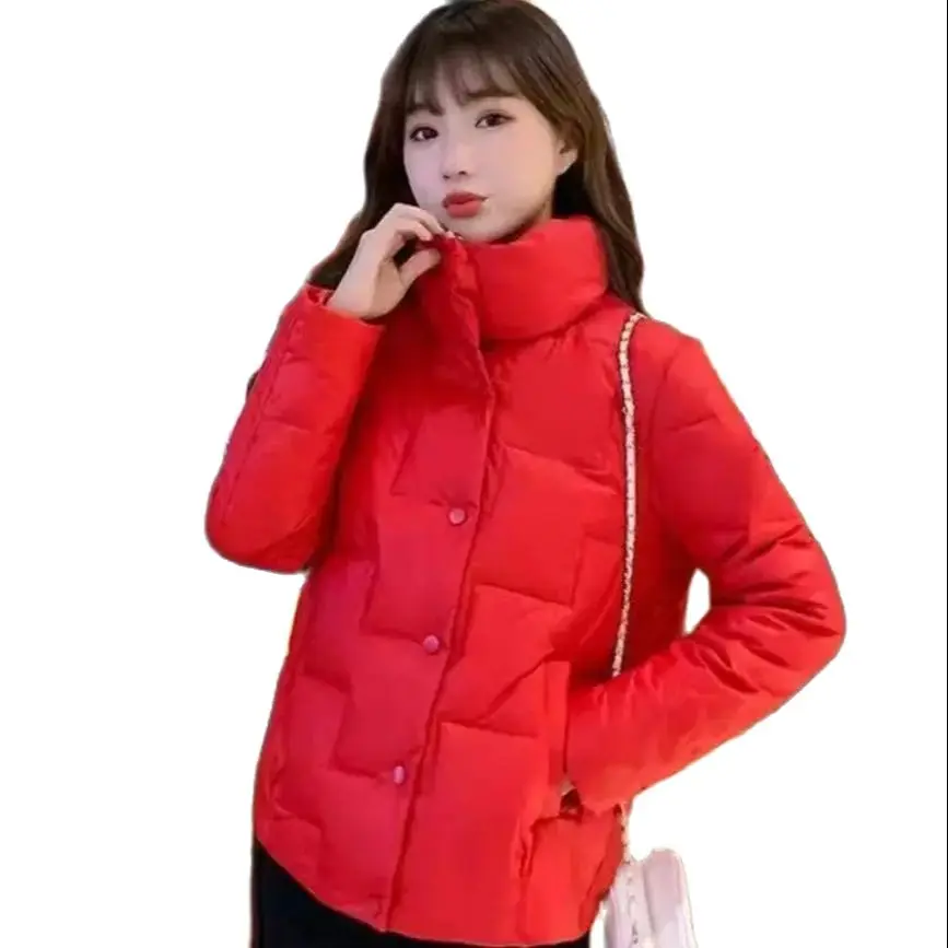 Winter Jacket Women Stand Collar Solid green Female Down Coat Loose Oversized Womens pocket Parka Plus Size M-5XL