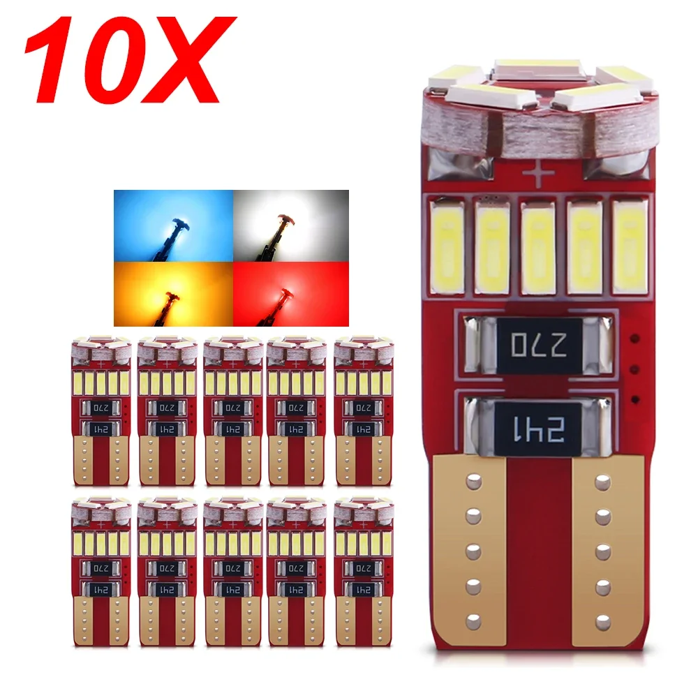 10x W5W T10 LED CANBUS No Error 5W5 168 12V 800Lm Super Bright Car Interior Side Light 194 4014 15SMD Auto Bulb White 6000K