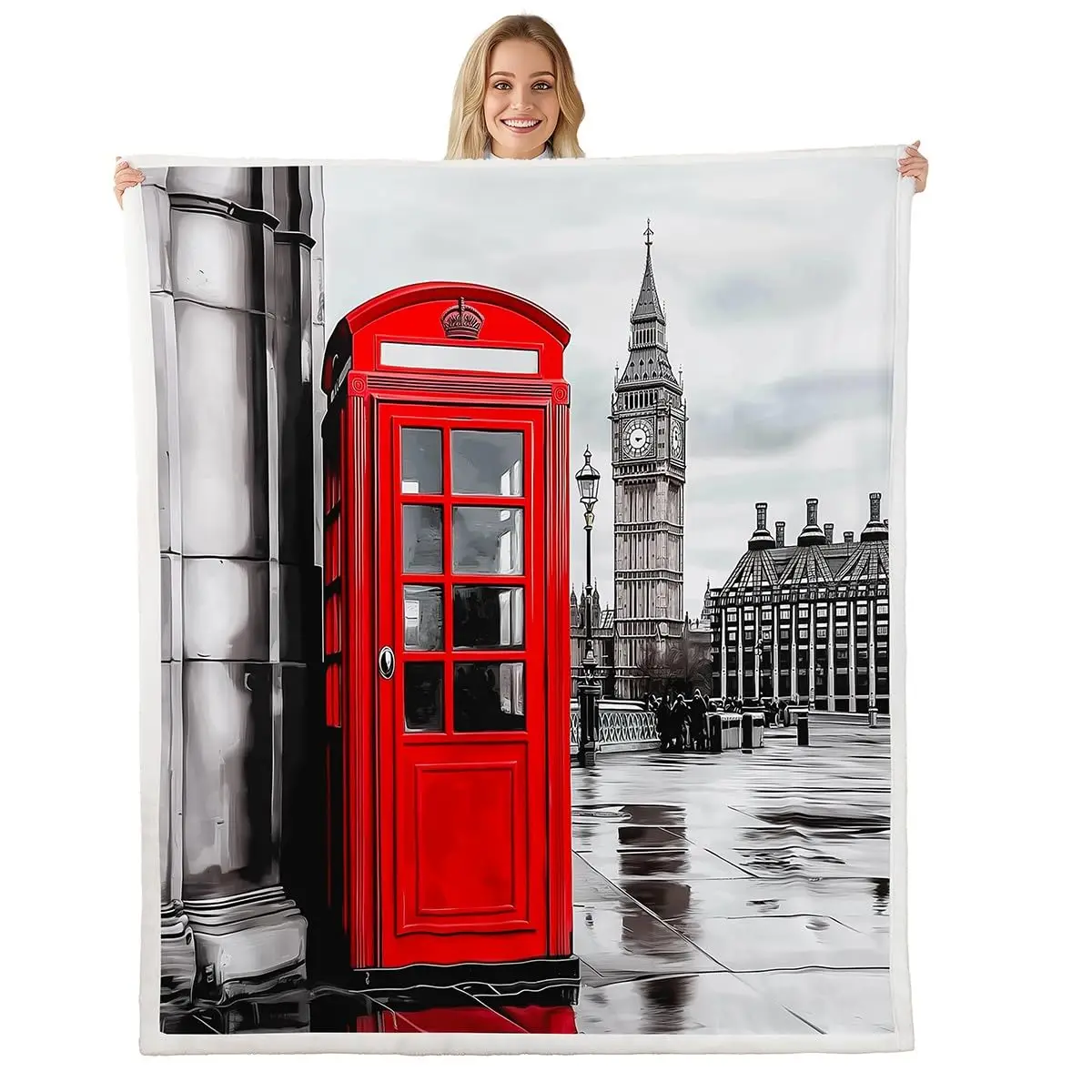 The Big Ben Plush Blanket and The Red Telephone Booth European-style Blanket Are Comfortable and Soft Suitable for Adults