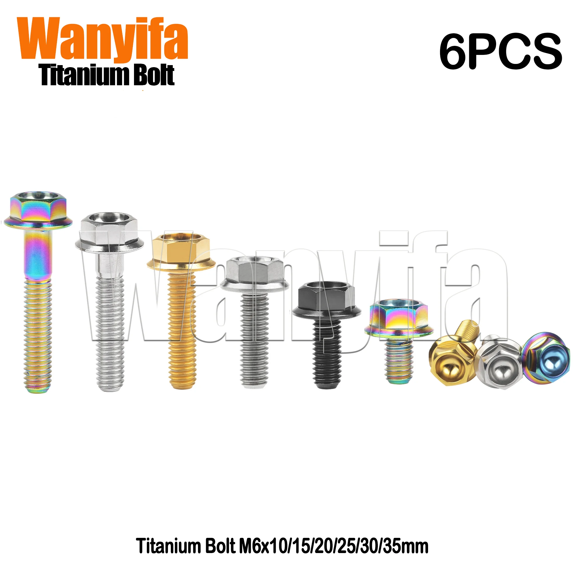 Wanyifa Titanium Bolts M6x10/15/20/25/30/35mm Flange Head Outer Hexagonal Dimple Type Screws for MTB Bicycle Accessories 6Pcs