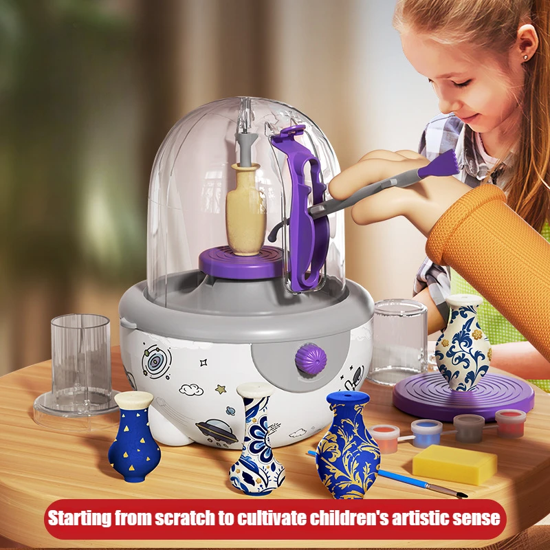 Children's Pottery Machine Teaching Handicrafts Electric Clay Turntable Puzzle Handicraft Toys Sculpture Embryo Pulling Machine