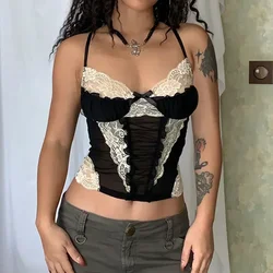 japanese 2000s style y2k white lace corset crop top vest coquett clothes sexy tank tube top black and white camisas