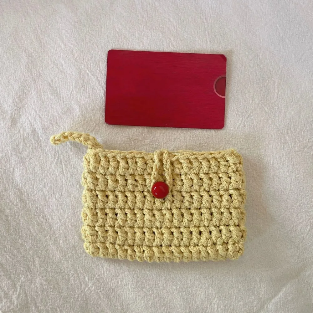 Portable Knitting Crochet Coin Purse Solid Color Square Weaving Card Bag Handmade Coin Bag Women