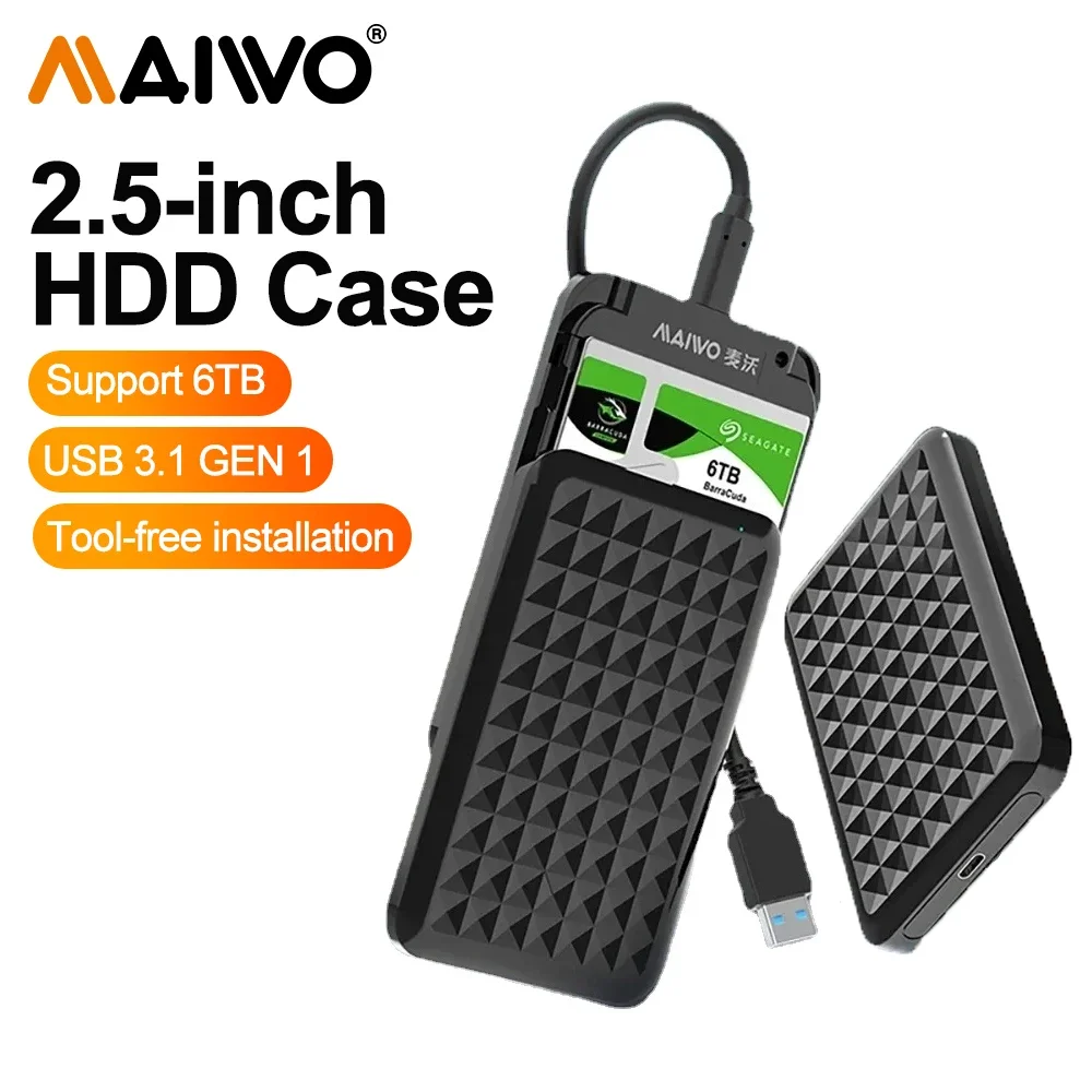 MAIWO 2.5 Inch HDD Enclosure 6TB Hd External Hard Disk HDD SSD Case Box Tool free Support Thickness 7-9.5MM 6TB HDD Storage box