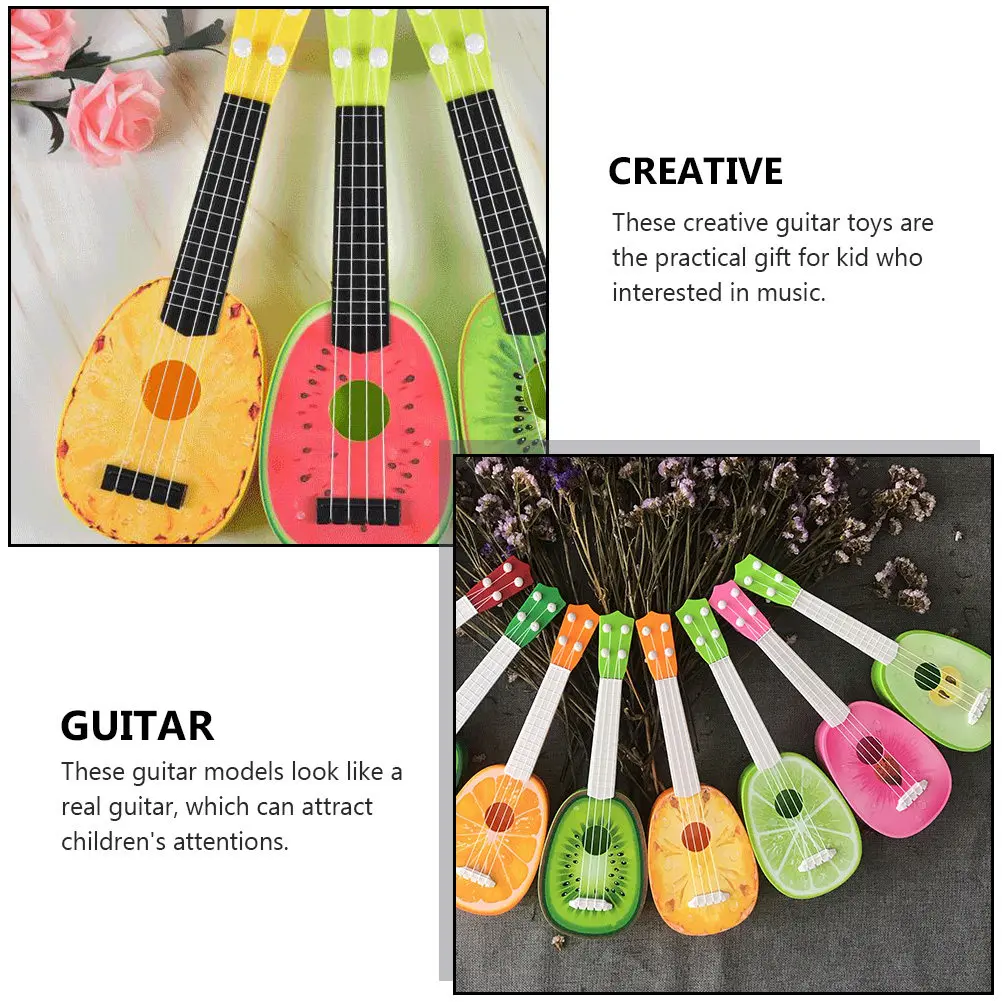 2Pcs Kids Mini Guitar Simulation Fruit Design Early Musical Learning Instruments Plastic String Educational Gift for Children