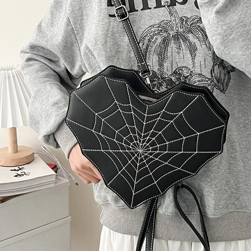 Women\'s Backpack Gothic Style Shoulder Bag Halloween Handbag Purse for Women y2k Female Girls PU Leather Cobweb Crossbody Bags