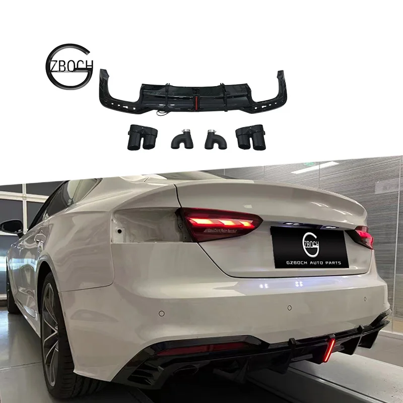 

Rear Car Bumper Led Diffuser for Audi 2021+S5 Rear Lip Exhaust Pipe Bright Black Rear Car Diffuser With Light
