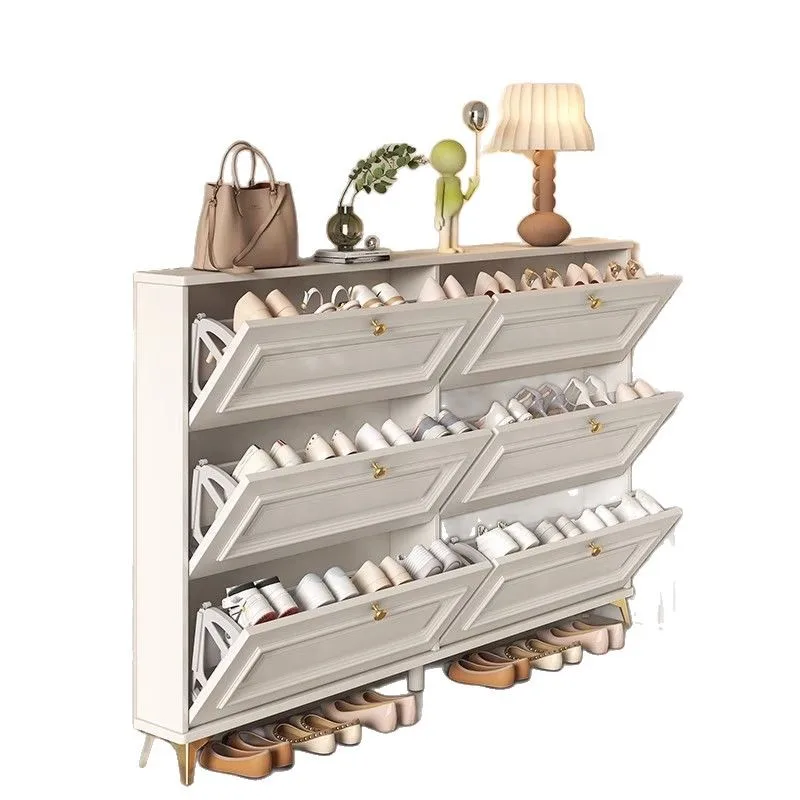 

Cream wind ultra-thin tipping bucket shoe cabinet household door entrance entrance entrance integrated home easy storage