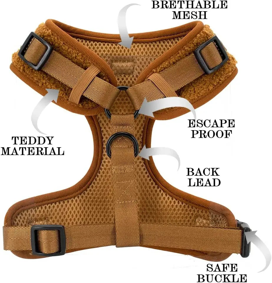 COLLARLOGO Adjustable No Pull Dog Vest Harness Soft Mesh Padded Teddy velvet Pet Puppy Leash Poop Bag Dispenser