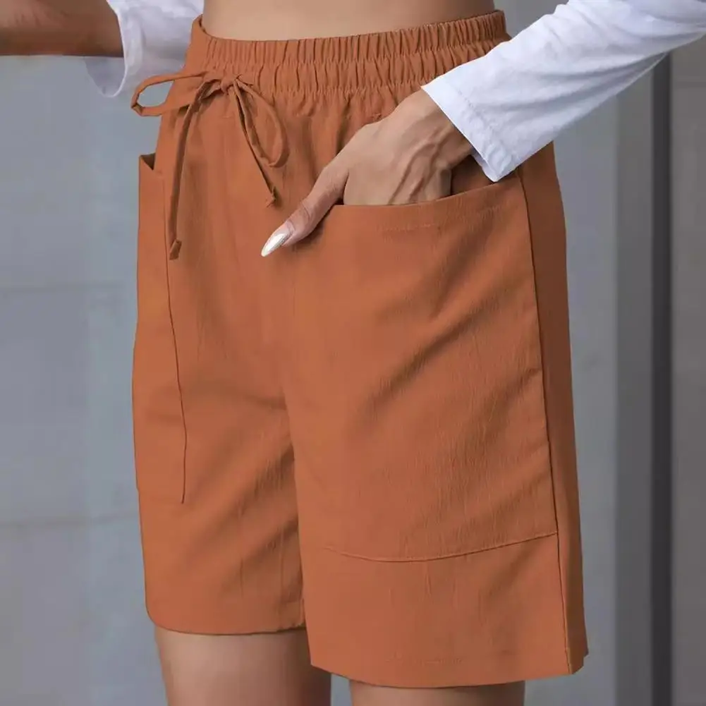 Женские летние повседневные шорты на шнурке, однотонные хлопковые и льняные короткие брюки, женские свободные прямые уличные брюки для бега на открытом воздухе