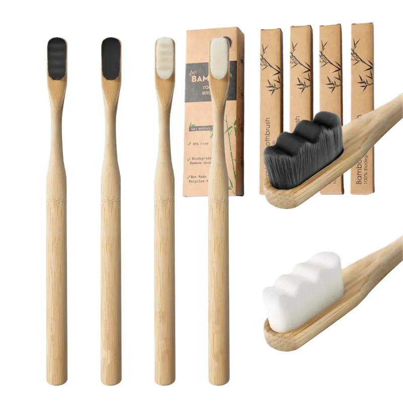4 cepillos de dientes de bambú micro-nano, 20000 cerdas extra suaves, cepillo de dientes natural de madera ecológico para adultos de encías sensibles