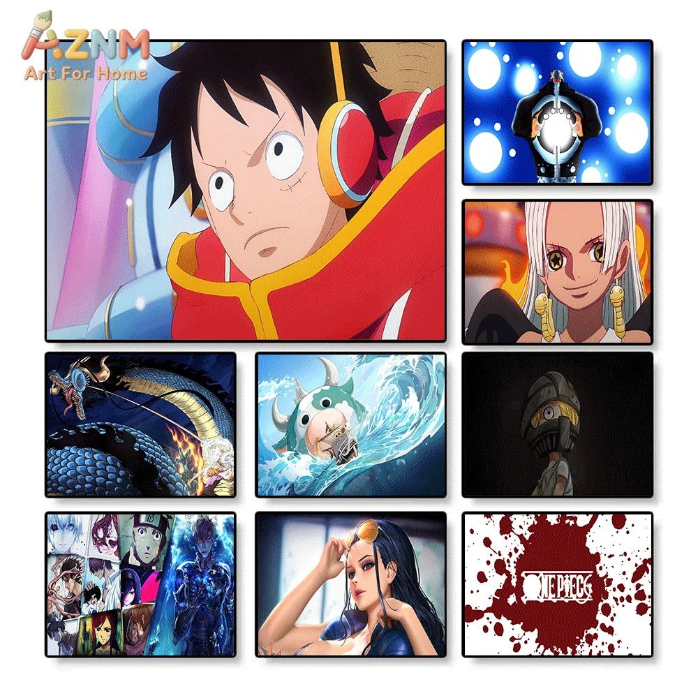 AZNM One Piece Anime Canvas Poster Luffy S-Snake Dragon Thousand Sunny Character Art Print Unframed Canvas Painting for Bedroo