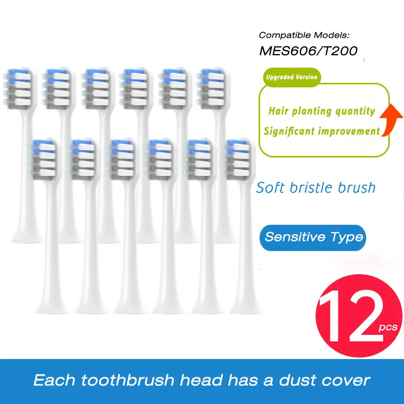 Replacement Toothbrushes Head for XIAOMI MIJIA T200 White/GrayBlue Deep Cleaning Electric Toothbrush Nozzles Soft DuPont Bristle