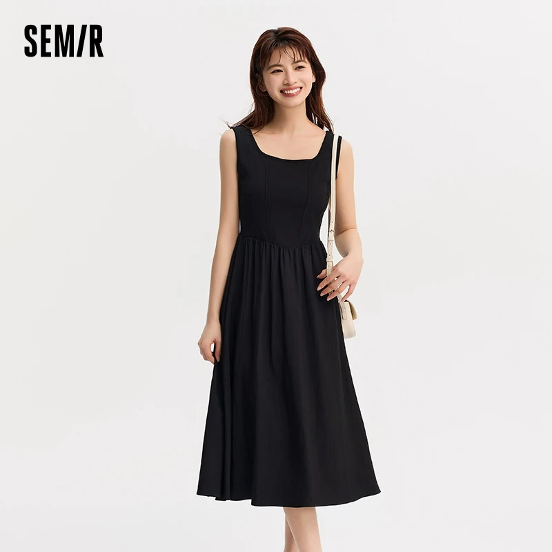 Semir Dress Women Patchwork Texture Midi 2024 Summer New Arrival Elegant And Slim-Fitting Vest Dress