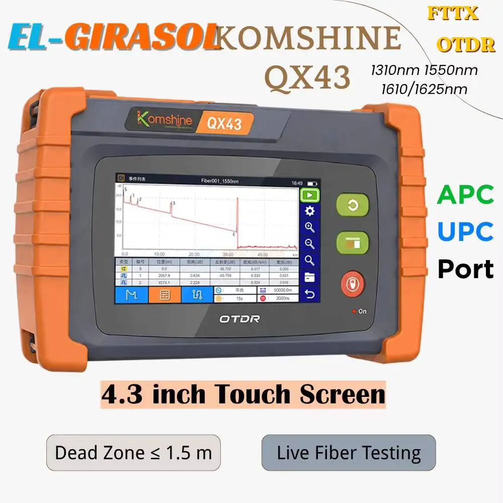 Up To 9 Wavelengths Touch Screen OTDR KOMSHINE QX43 FTTX  PON Single Mode Optical Reflectometer & OPM VFL OLS RJ45 Test Tool