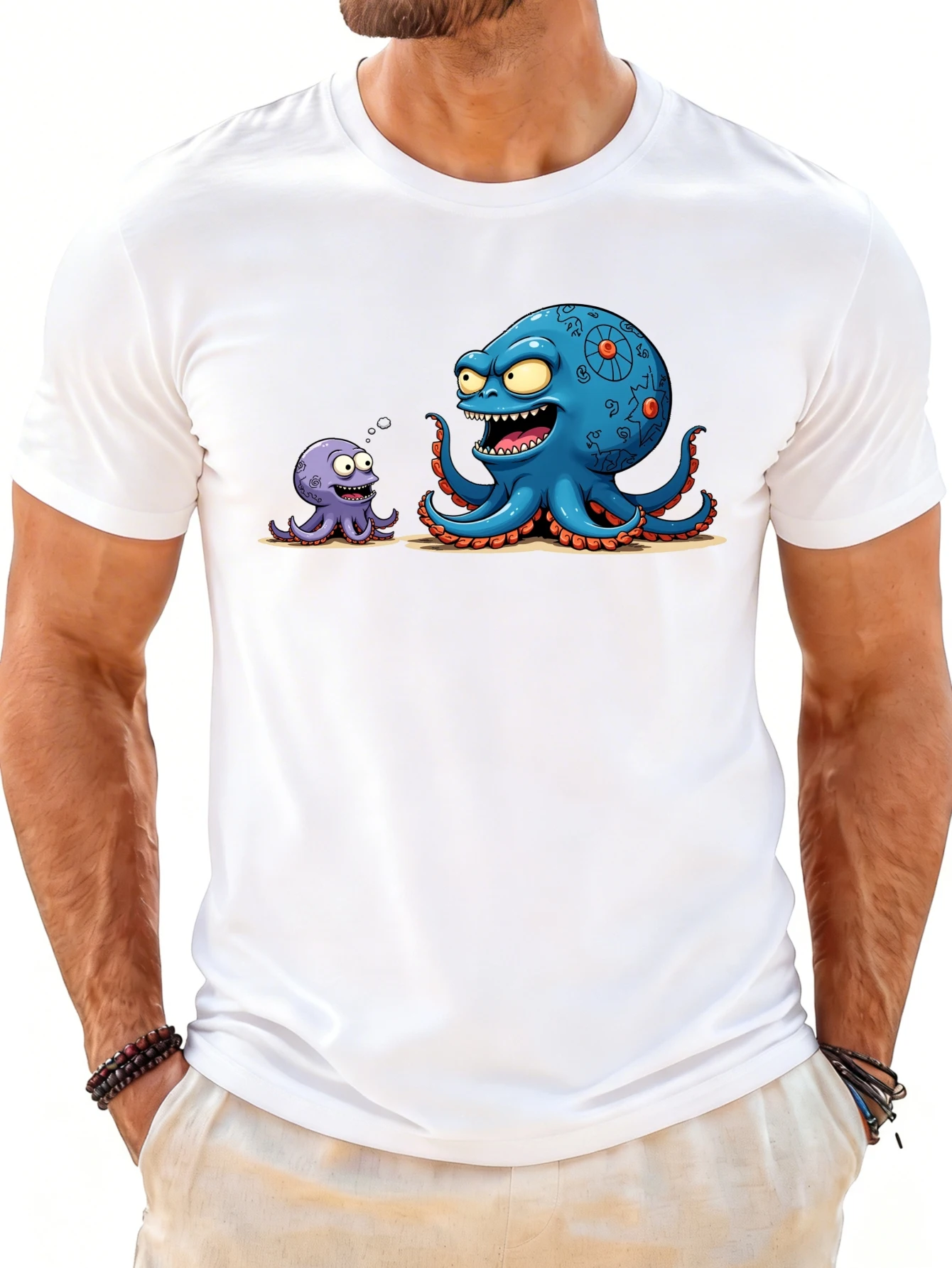 Men's Graphic T-Shirt - Breathable, Soft, Lightweight - Octopus Clock Face Cartoon Design - Vintage Fun Pattern Casual Short Sleeve Summer Top, Gift for Him