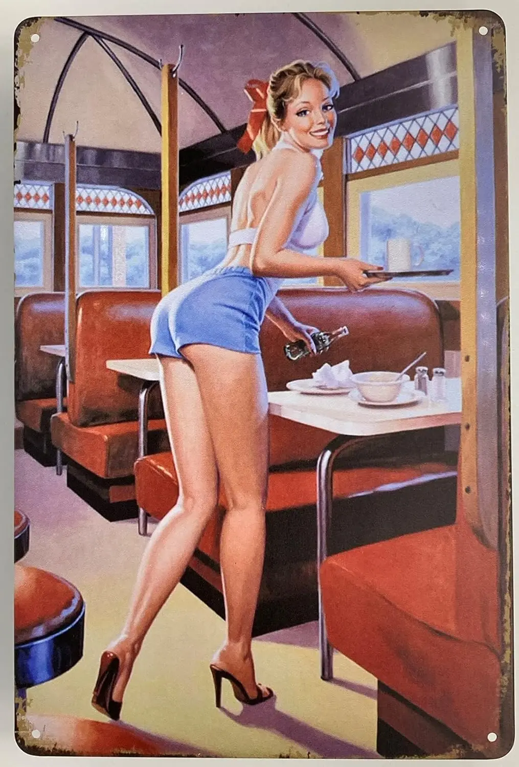 Tin Metal Sign Wall Decor | Classic Pin Up Girl Server Diner  in | Decoration for Home Garage Man Cave | Retro  Vintage-Alumi
