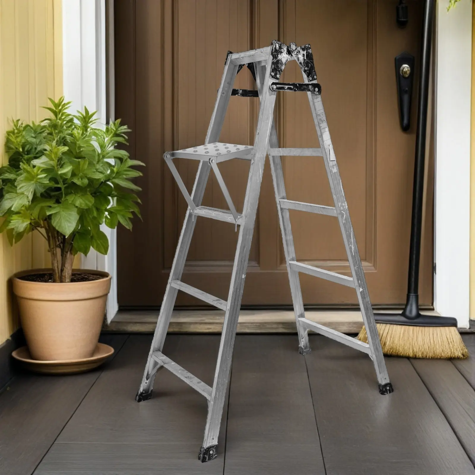 헤비 듀티 철제 접이식 사다리 플랫폼 액세서리, 미끄럼 방지 공구 트레이가 있는 텔레스코픽 작업 사다리 스탠드 시스템 (페인트공용)