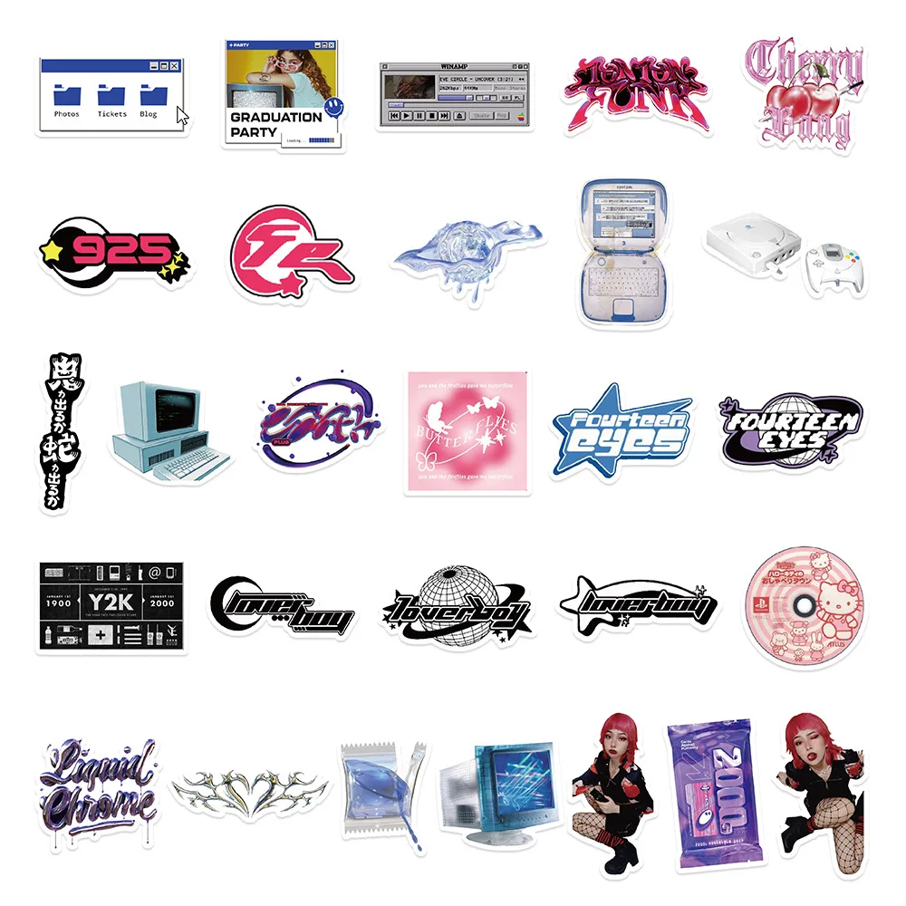 53 قطعة Y2K الفتيات VSCO 90s Harajuku نمط خمر ملصقات لطيف الجمالية ملصق مائي مذكرات دراجة نارية محمول سجل القصاصات لعبة ملصق #3