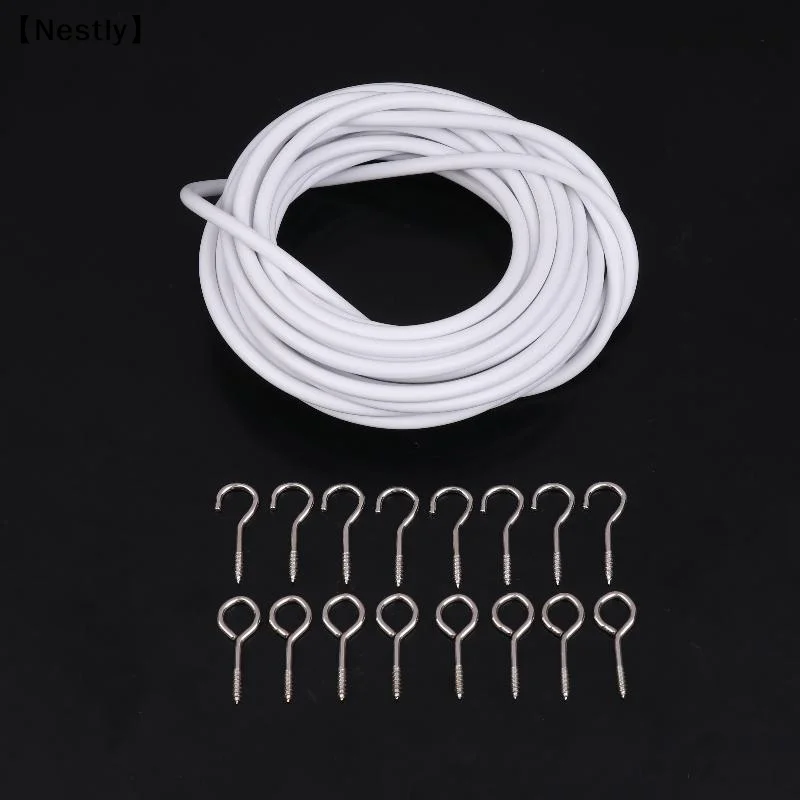 1 Set White PVC Steel Curtain Track Wire 2/3/5/6 Meters Curtain Spring Rope With Hooks Eyes Wall Hanging Line〔Nest〕