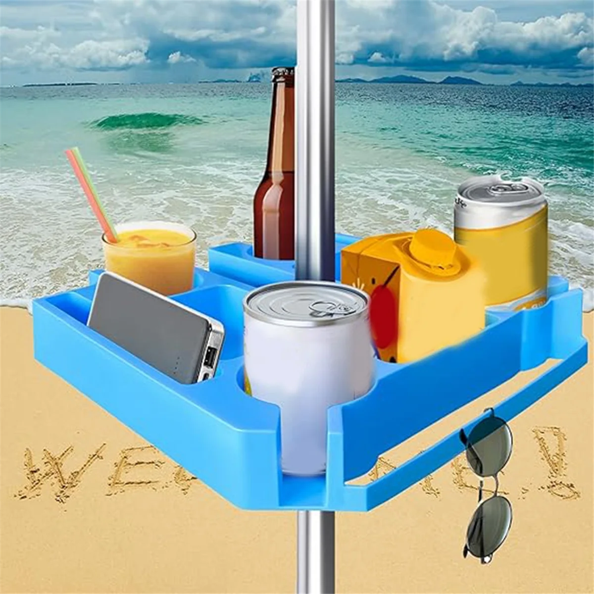 Beach Umbrella Table Tray Outdoor Adjustable Umbrella Tray for 0.7-1.5 INCH Pole Outdoor Beach Umbrellas Blue