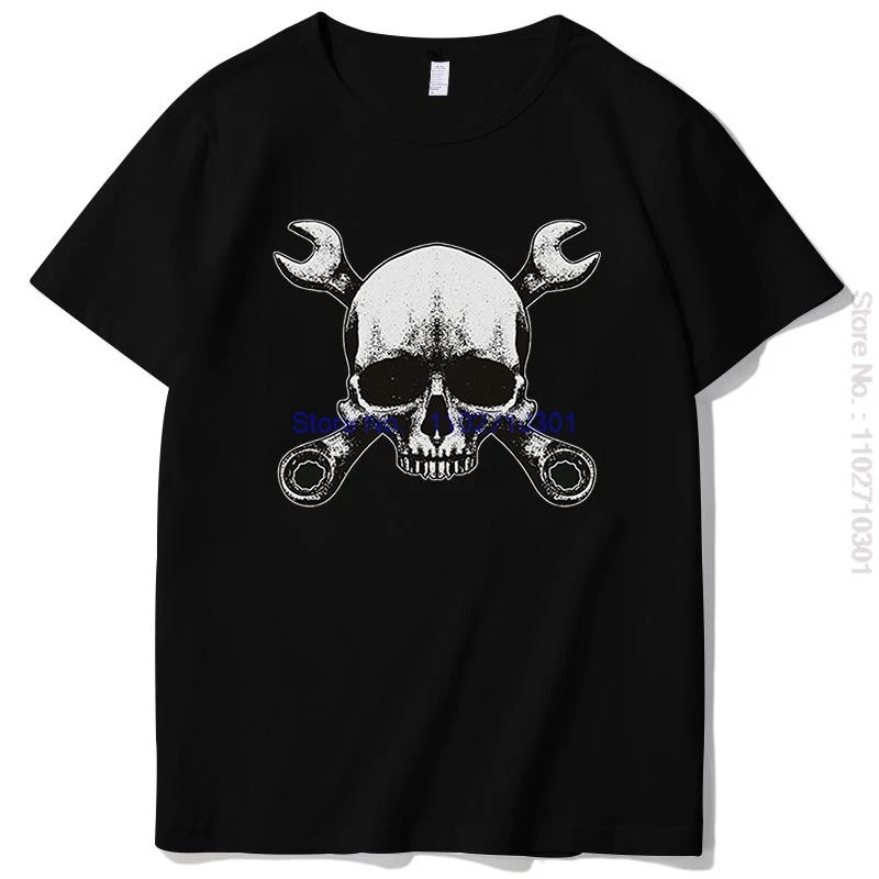 Spanner Skull Mechanic Car Biker Tshirt Novelty T-Shirt Cotton Short Sleeve Tee Summer New Shirts And T-Shirts Mens Clothes